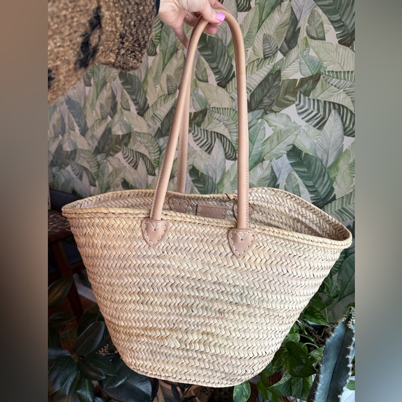 Socco Designs Handbags - Extra Large Straw Woven Market Tote Bag - Socco Designs Morocco Tan Light Brown
